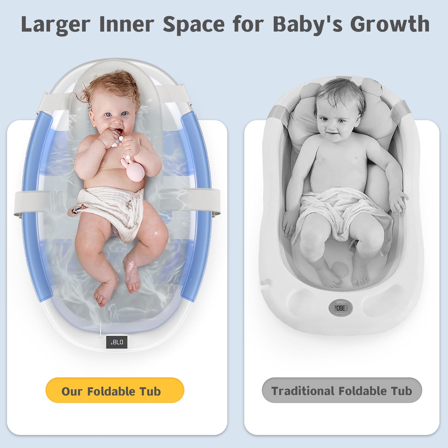 Collapsible Baby Bathtub with Thermometer Portable Large Tub