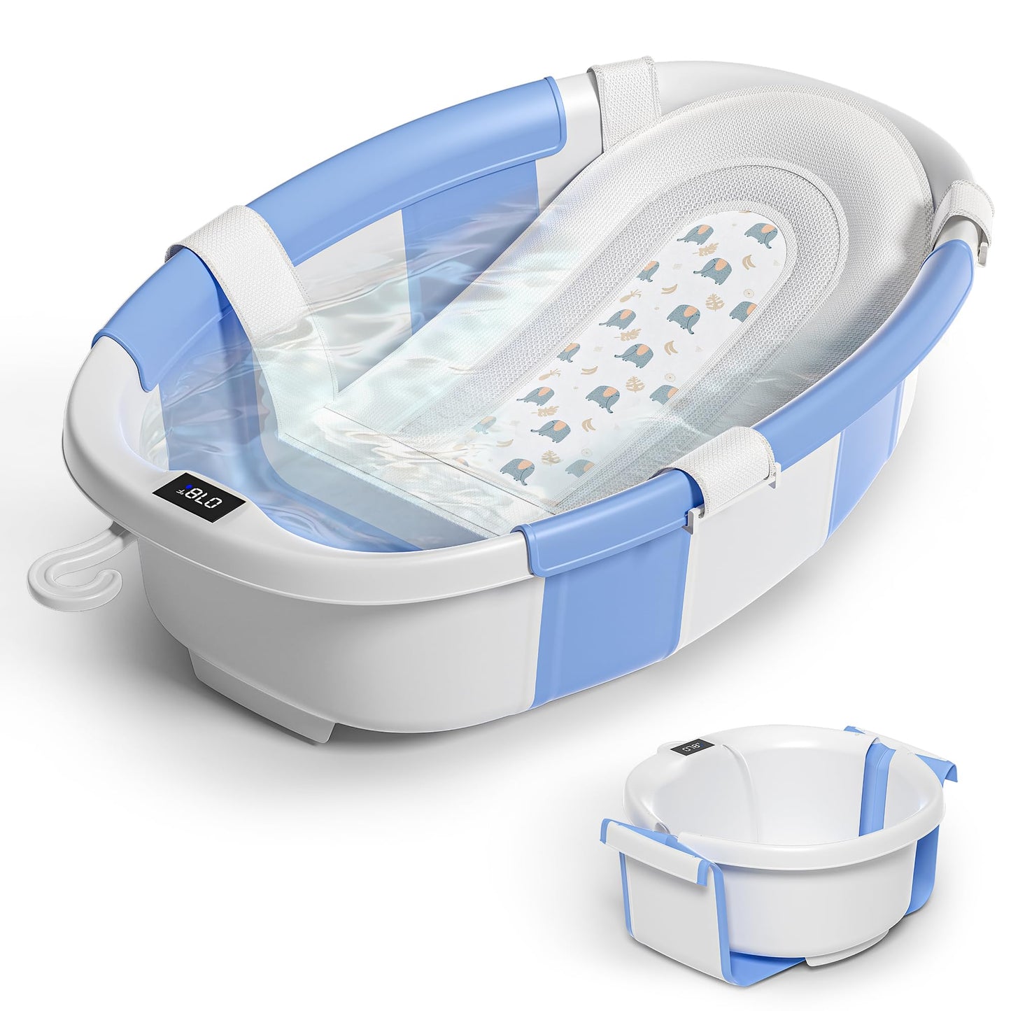Collapsible Baby Bathtub with Thermometer Portable Large Tub