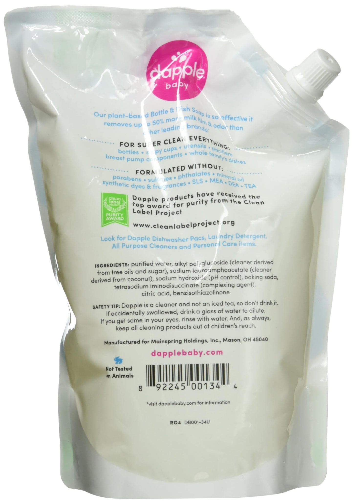 Baby Bottle & Dish Liquid Refill Fragrance-Free 33.8oz