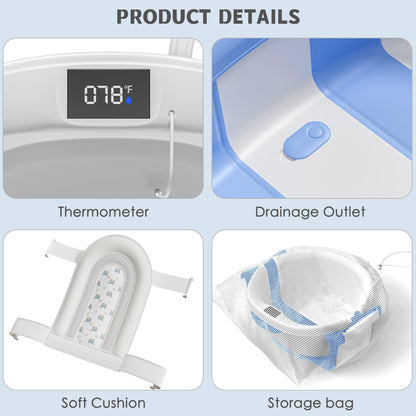 Collapsible Baby Bathtub with Thermometer Portable Large Tub