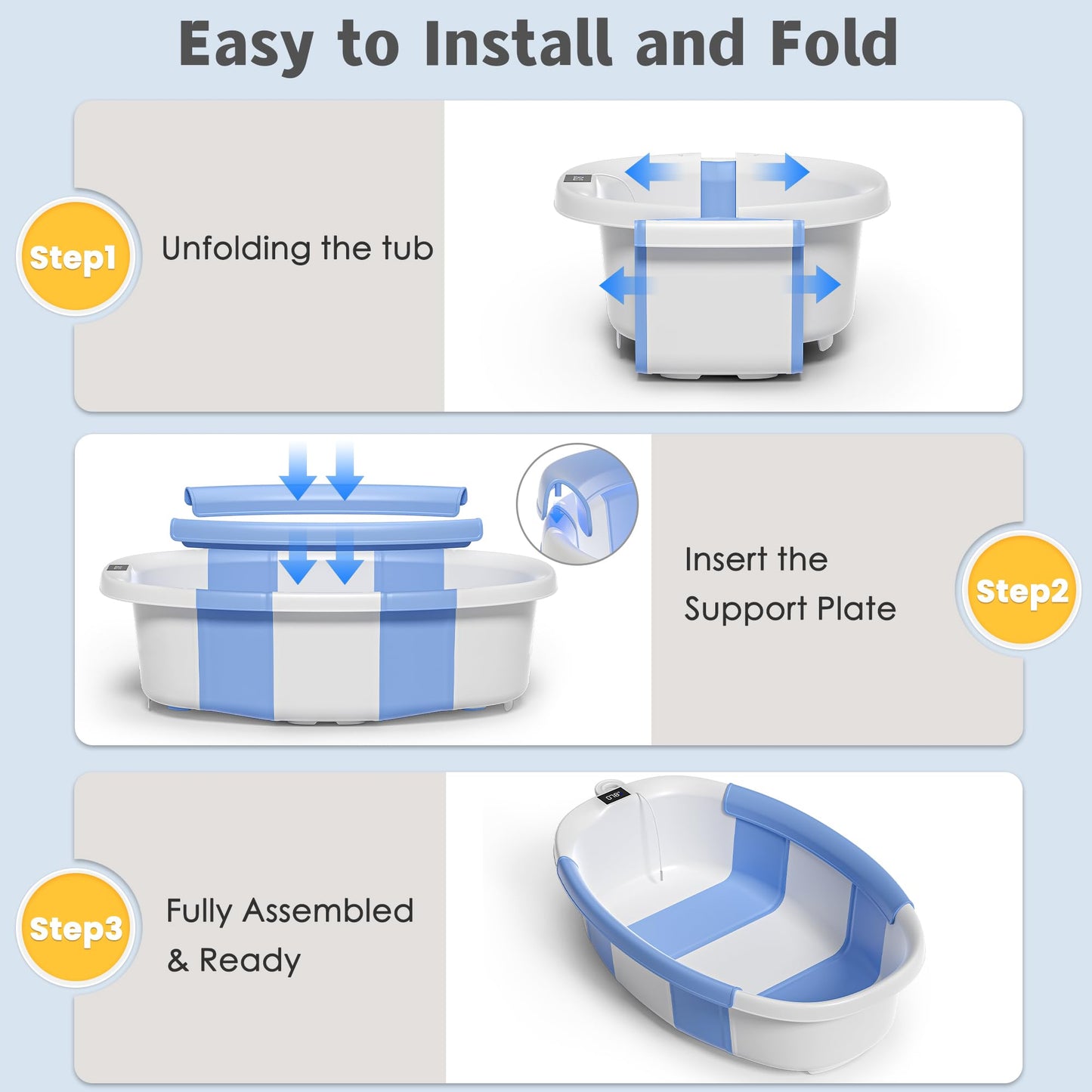 Collapsible Baby Bathtub with Thermometer Portable Large Tub