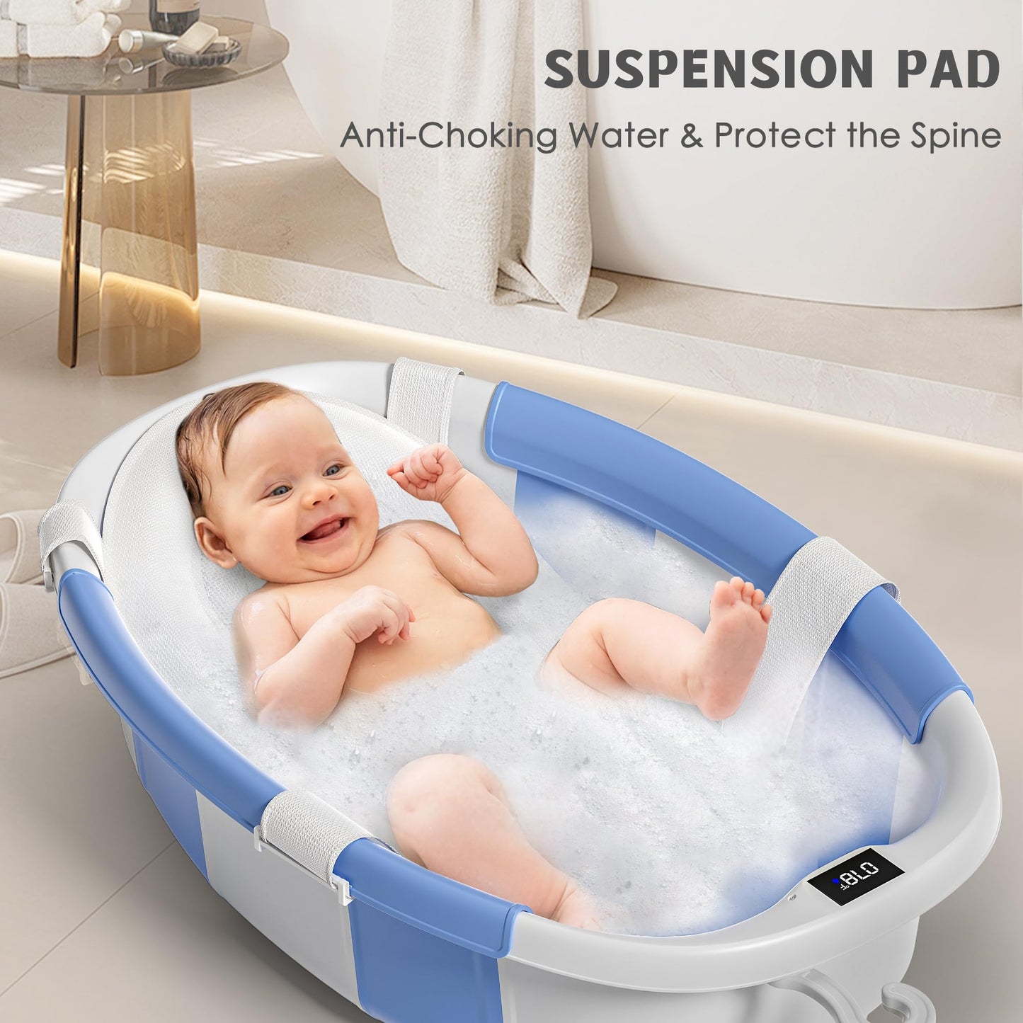 Collapsible Baby Bathtub with Thermometer Portable Large Tub